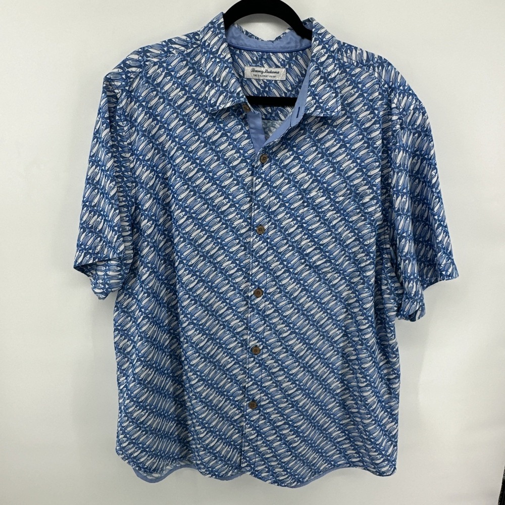 Tommy Bahama The Coconut Point Mens XL Blue White Fish Island Zone Short Sleeve